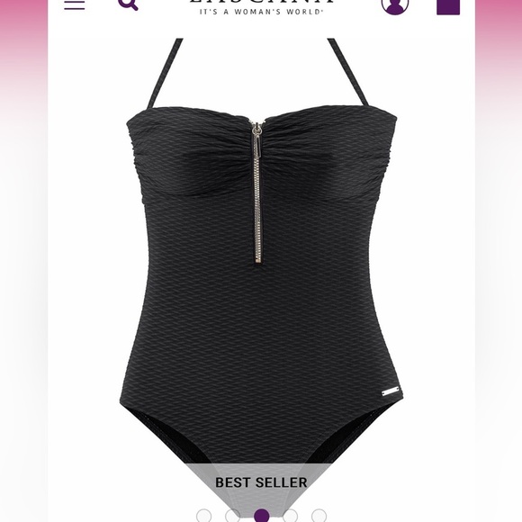 VENUS Lascana Black Bandeau One-Piece Swimsuit with gold zipper size 8 C/D - Picture 14 of 14